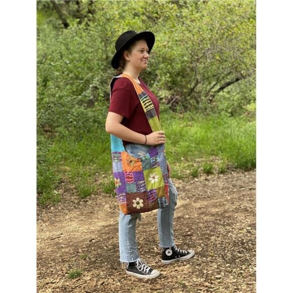 Razor Cut Hippie Patchwork Sling Crossbody Boho Handbag Bohemian Purse - Picture 6 of 7